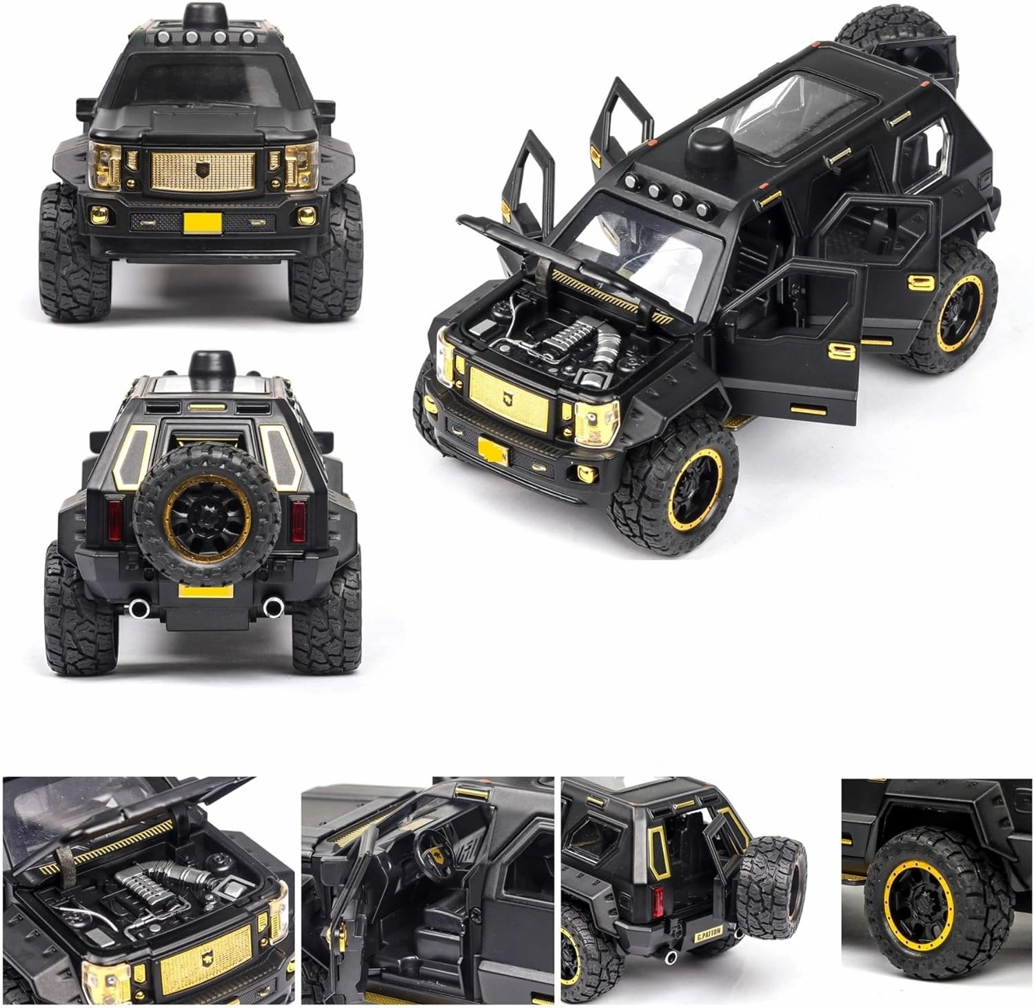 for Off Road Vehicle Model Car Alloy Pull Back Sound and Light Toys Collection Diecast Car Toys Gift 1:24(Bright Black No Box)