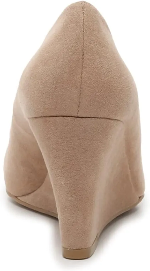 FOWT Women's Classic Wedge Pumps Basic Closed Almond Toe Thick High Heels Slip On Comfy Shoes Casual Dress Comfort Soft Walking Shoes, Nude US Size 4-16 M