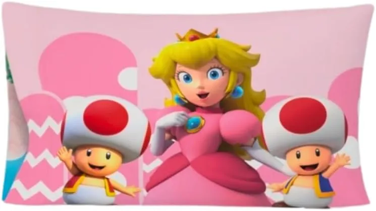 Franco Super Mario Princess Peach Kids Beauty Silky Satin Standard Reversible Pillowcase Cover 20x30 for Hair and Skin, (Official Licensed Product)