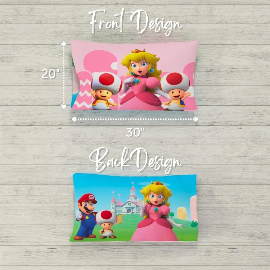 Franco Super Mario Princess Peach Kids Beauty Silky Satin Standard Reversible Pillowcase Cover 20x30 for Hair and Skin, (Official Licensed Product)