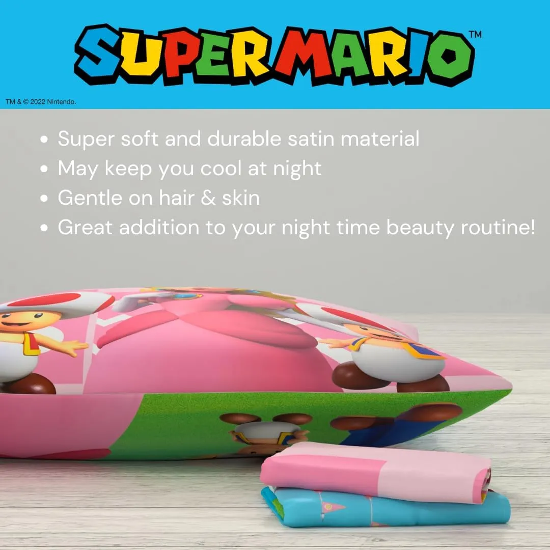 Franco Super Mario Princess Peach Kids Beauty Silky Satin Standard Reversible Pillowcase Cover 20x30 for Hair and Skin, (Official Licensed Product)