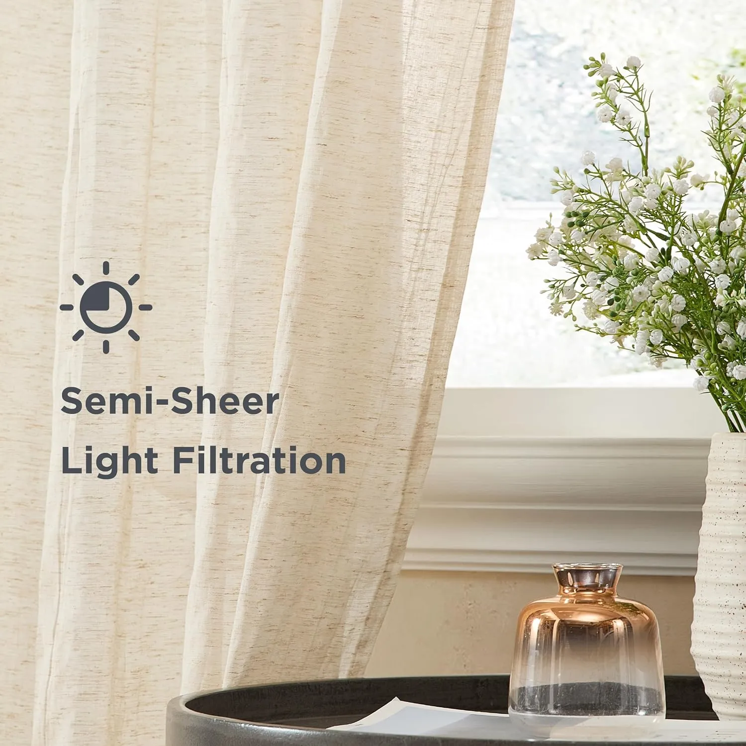 French Connection - Charter Crushed, Window Curtain, Set of 2 Panels, Semi Sheer, Modern Home Decor, Drapes for Living Room, Dining Room, Bedroom, Dorm, Measures 50" x 96", Natural