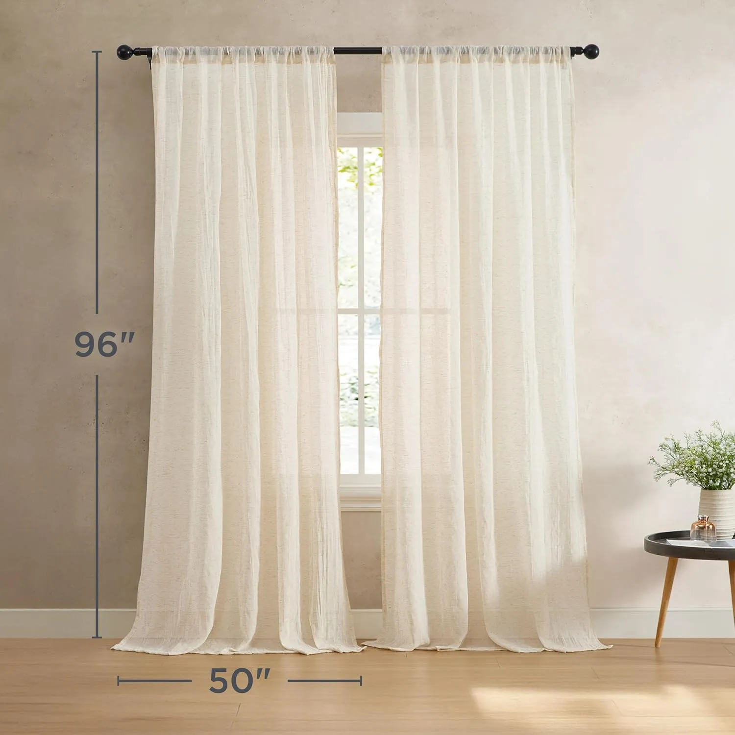 French Connection - Charter Crushed, Window Curtain, Set of 2 Panels, Semi Sheer, Modern Home Decor, Drapes for Living Room, Dining Room, Bedroom, Dorm, Measures 50" x 96", Natural
