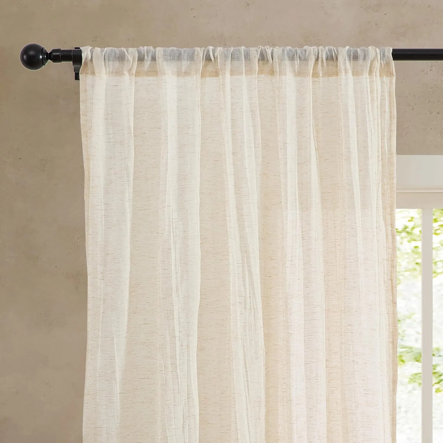 French Connection - Charter Crushed, Window Curtain, Set of 2 Panels, Semi Sheer, Modern Home Decor, Drapes for Living Room, Dining Room, Bedroom, Dorm, Measures 50" x 96", Natural