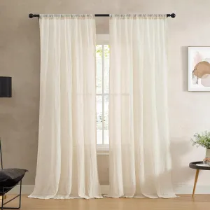 French Connection - Charter Crushed, Window Curtain, Set of 2 Panels, Semi Sheer, Modern Home Decor, Drapes for Living Room, Dining Room, Bedroom, Dorm, Measures 50" x 96", Natural