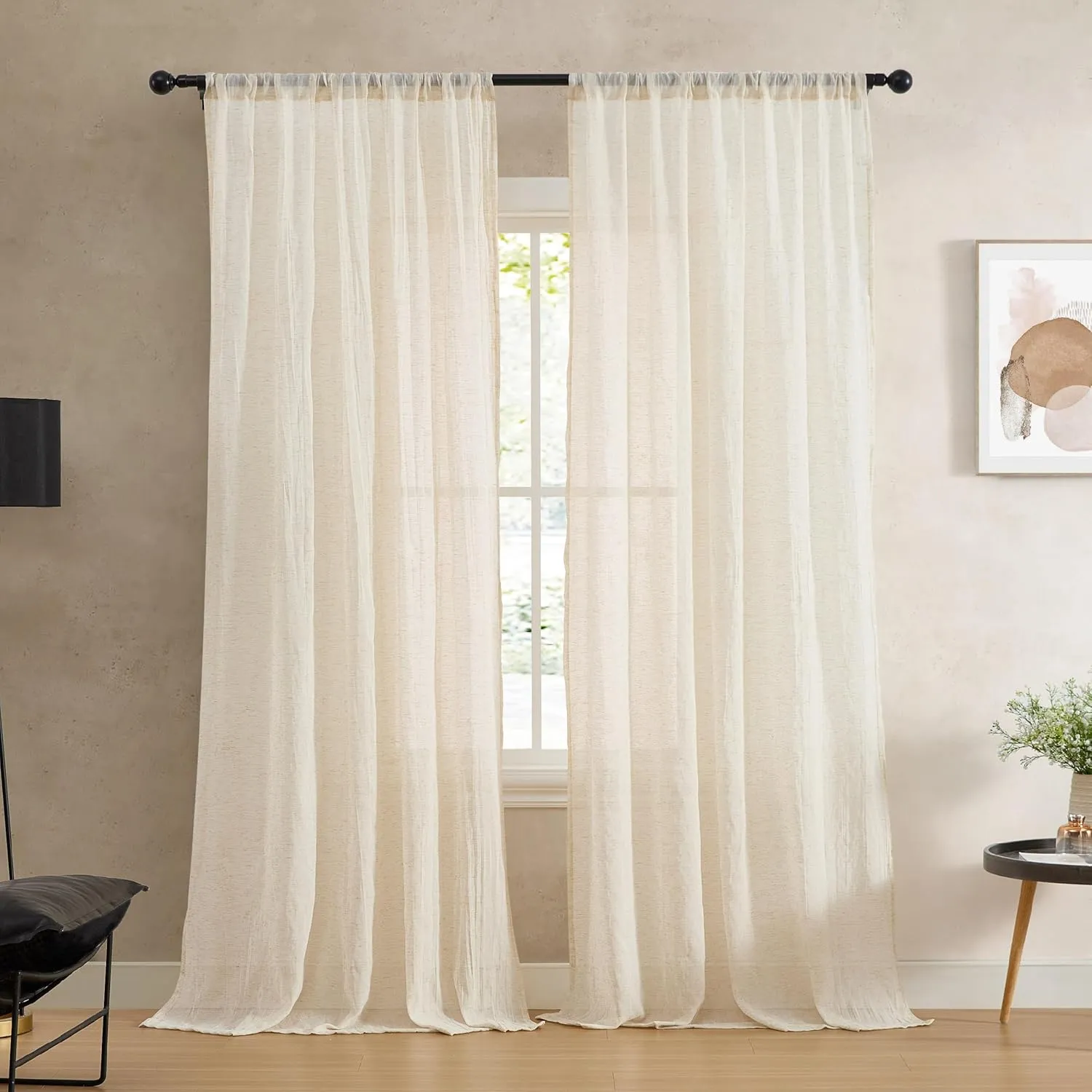 French Connection - Charter Crushed, Window Curtain, Set of 2 Panels, Semi Sheer, Modern Home Decor, Drapes for Living Room, Dining Room, Bedroom, Dorm, Measures 50" x 96", Natural