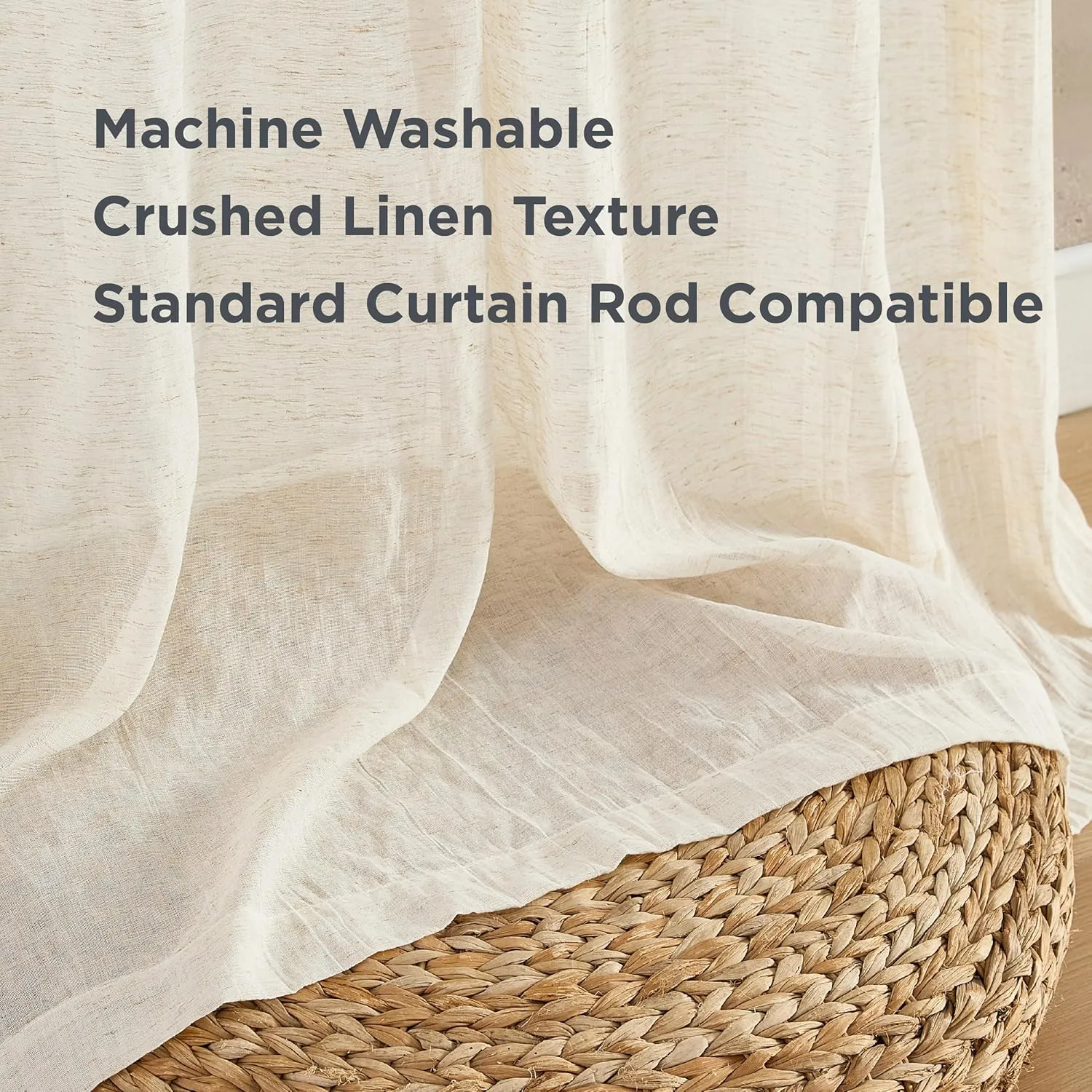 French Connection - Charter Crushed, Window Curtain, Set of 2 Panels, Semi Sheer, Modern Home Decor, Drapes for Living Room, Dining Room, Bedroom, Dorm, Measures 50" x 96", Natural