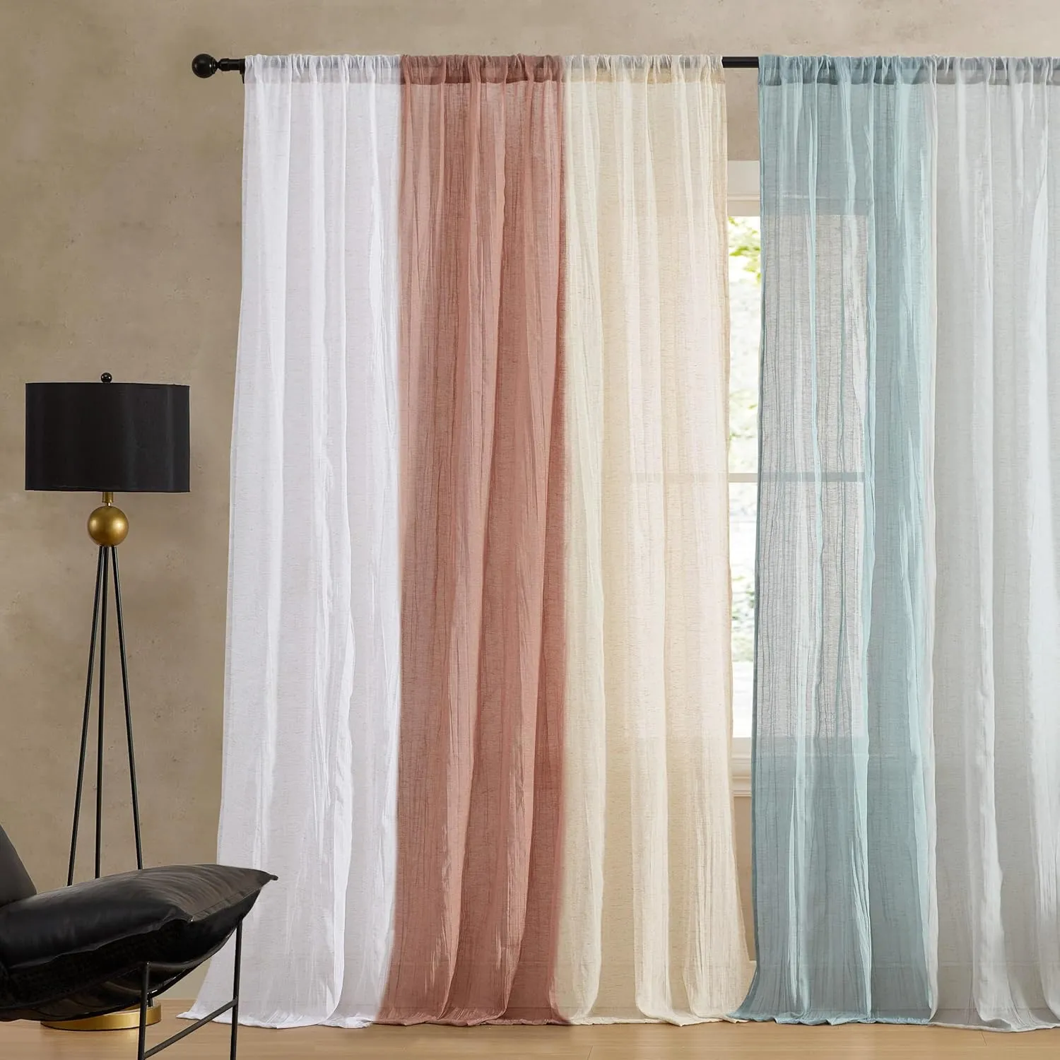 French Connection - Charter Crushed, Window Curtain, Set of 2 Panels, Semi Sheer, Modern Home Decor, Drapes for Living Room, Dining Room, Bedroom, Dorm, Measures 50" x 96", Natural