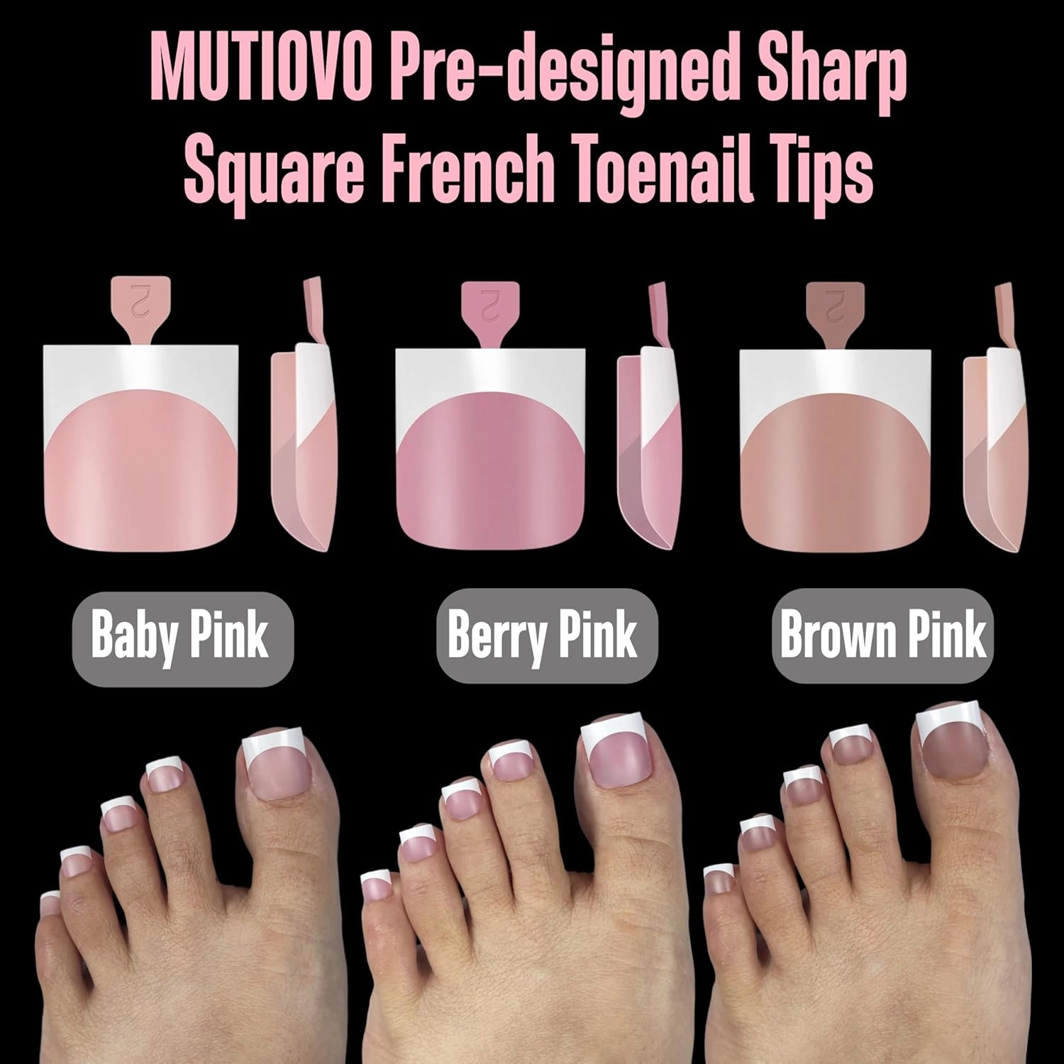 French Tip Toe Nail Tips Press on, Sharp Square Pre-Designed Soft Gel False Toenail Extension, BABY PINK Pre-applied Tip Primer & Base Coat, Full Cover Acrylic for DIY x 15 Sizes 240 pcs