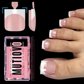 French Tip Toe Nail Tips Press on, Sharp Square Pre-Designed Soft Gel False Toenail Extension, BABY PINK Pre-applied Tip Primer & Base Coat, Full Cover Acrylic for DIY x 15 Sizes 240 pcs