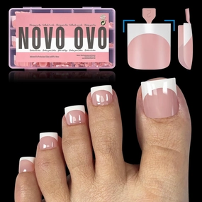 French Tip Toe Nail Tips Press on, Sharp Square Pre-Designed Soft Gel False Toenail Extension, BABY PINK Pre-applied Tip Primer & Base Coat, Full Cover Acrylic for DIY x 15 Sizes 240 pcs