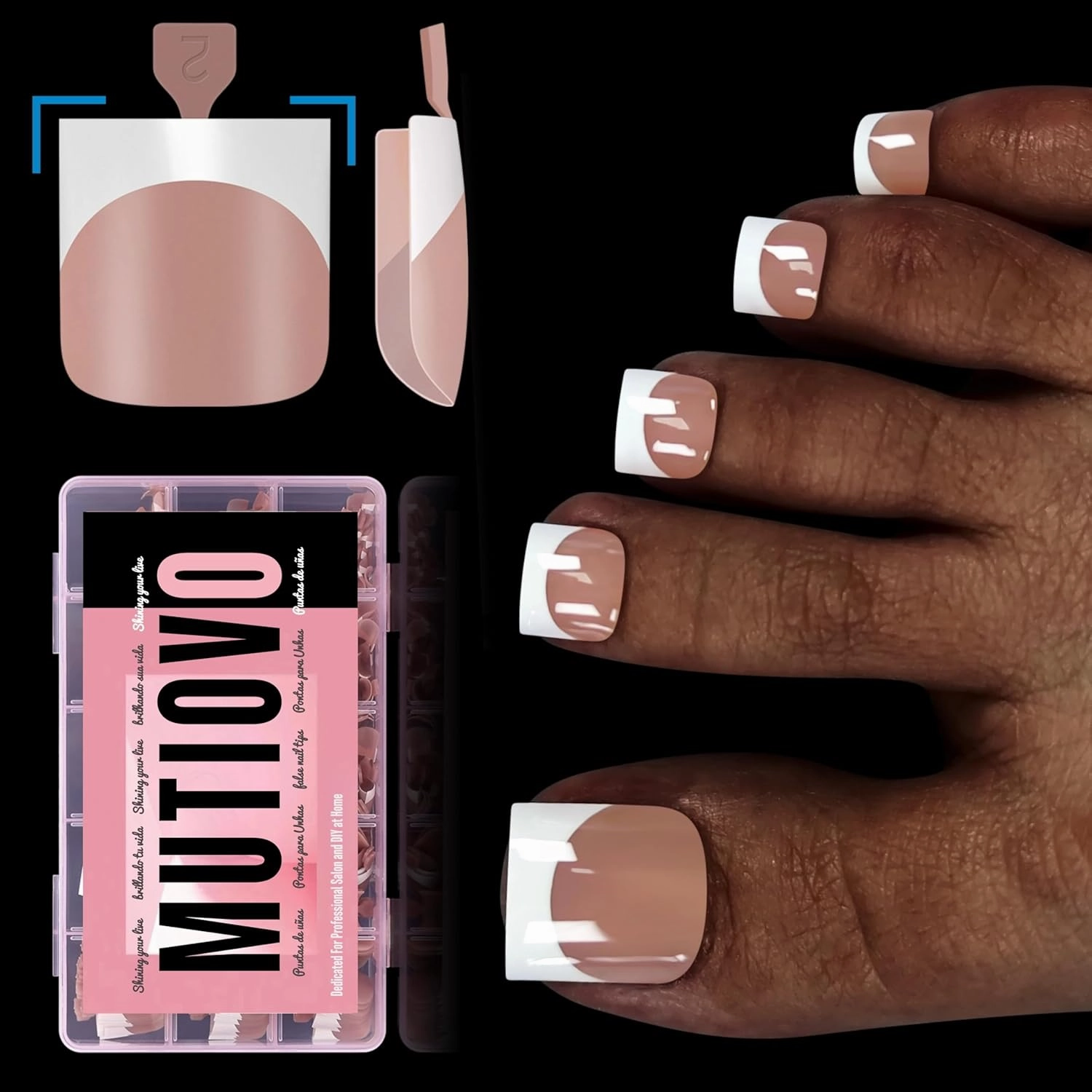 French Tip Toe Nail Tips Press on, Sharp Square Pre-Designed Soft Gel False Toenail Extension, BROWN PINK Pre-applied Tip Primer & Base Coat, Full Cover Acrylic for DIY x 15 Sizes 240 pcs