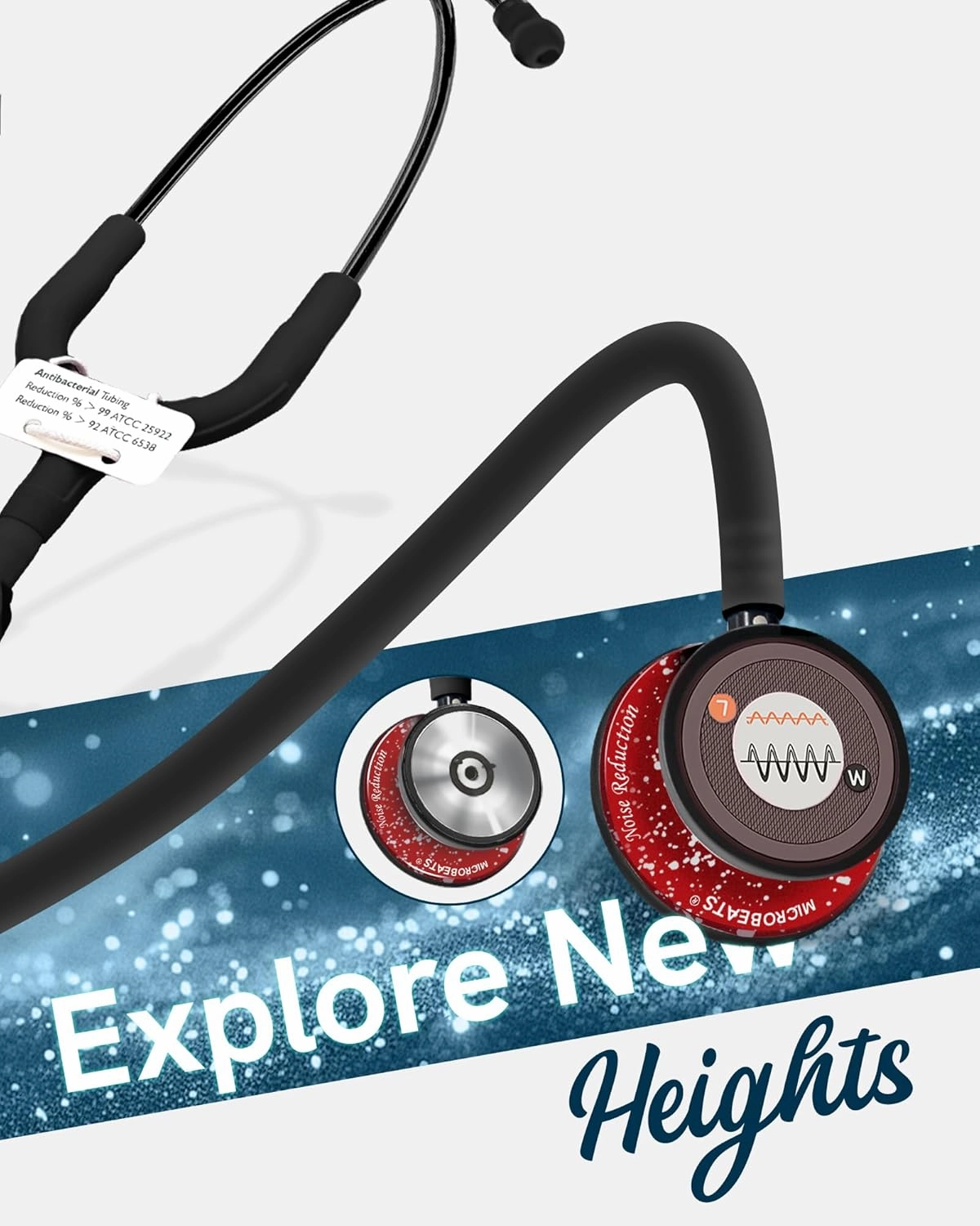 FriCARE Tunable Stethoscope - Dual Head Estetoscopio for Nurses, Doctors, Paramedics, Students - FSA/HSA Eligible Stethoscopes, Smooth Black Tube, Matte Splatter Red-White Finish Chestpiece