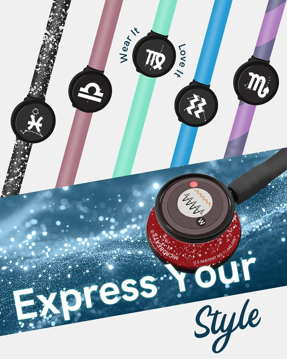 FriCARE Tunable Stethoscope - Dual Head Estetoscopio for Nurses, Doctors, Paramedics, Students - FSA/HSA Eligible Stethoscopes, Smooth Black Tube, Matte Splatter Red-White Finish Chestpiece