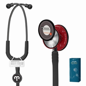 FriCARE Tunable Stethoscope - Dual Head Estetoscopio for Nurses, Doctors, Paramedics, Students - FSA/HSA Eligible Stethoscopes, Smooth Black Tube, Matte Splatter Red-White Finish Chestpiece