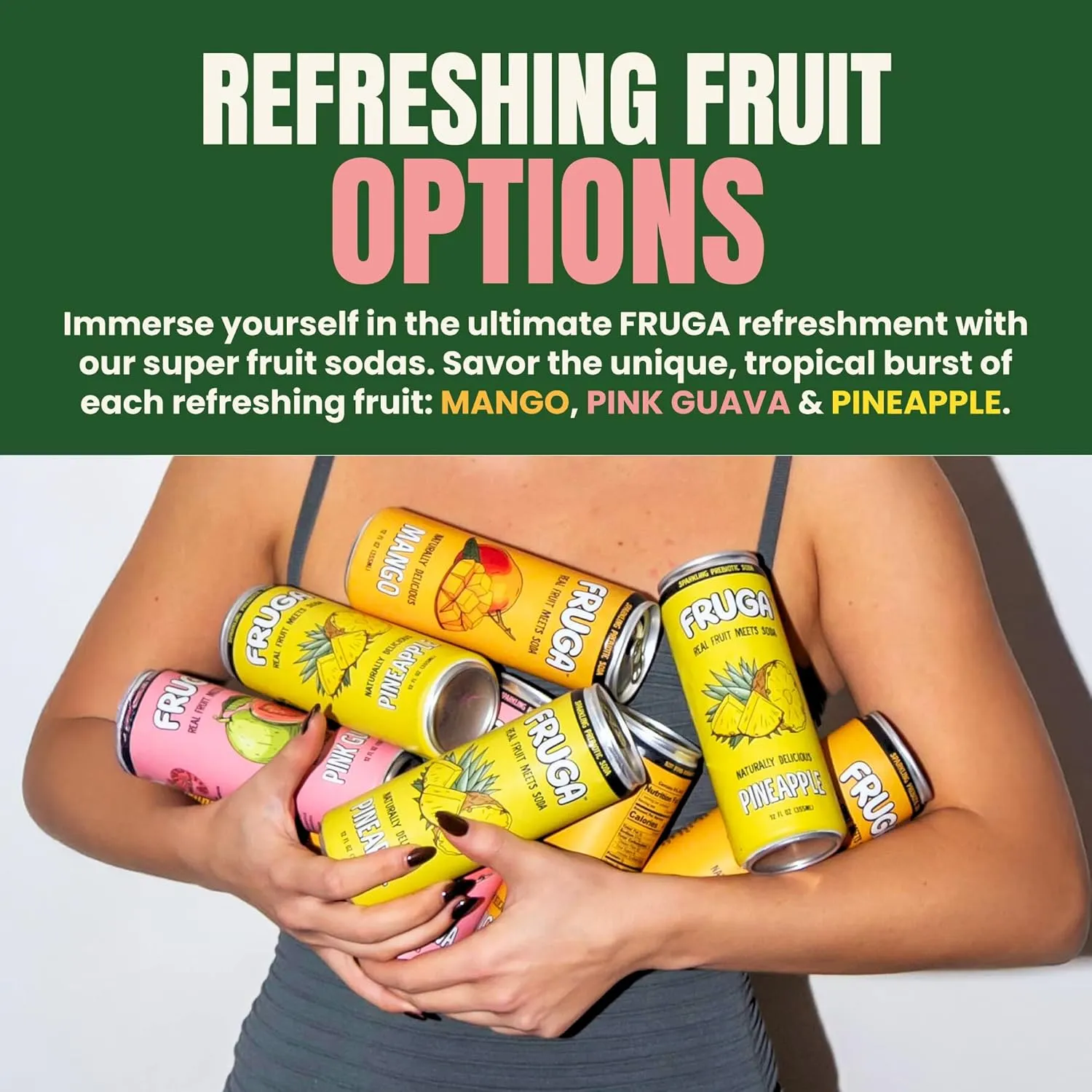 FRUGA Pink Guava Prebiotic Soda Drink Sparkling Fruit Soda | Low Calorie, Healthy Soda Benefits and Vitamin Boost