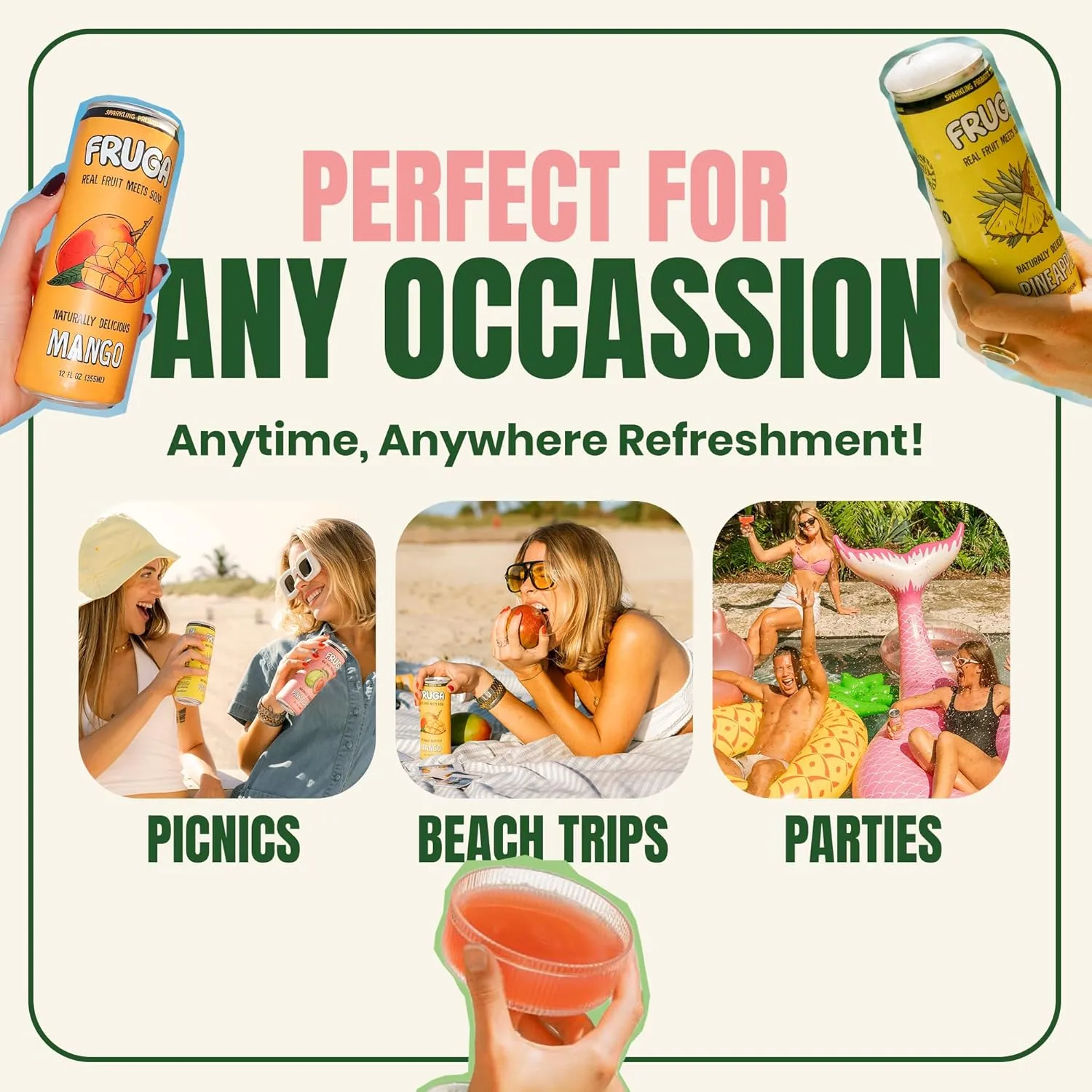 FRUGA Pink Guava Prebiotic Soda Drink Sparkling Fruit Soda | Low Calorie, Healthy Soda Benefits and Vitamin Boost