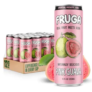 FRUGA Pink Guava Prebiotic Soda Drink Sparkling Fruit Soda | Low Calorie, Healthy Soda Benefits and Vitamin Boost