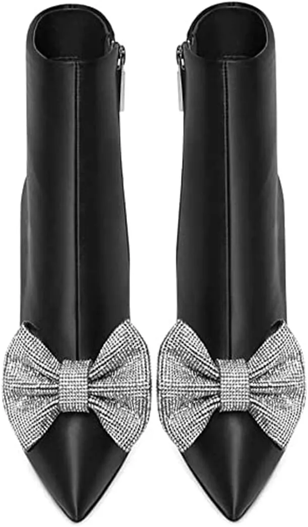 FSJ Women Trendy Pointed Toe Ankle Boot Block Chunky Gold High Heel Bootie Party Prom Shoes with Zipper Size 4-15 US
