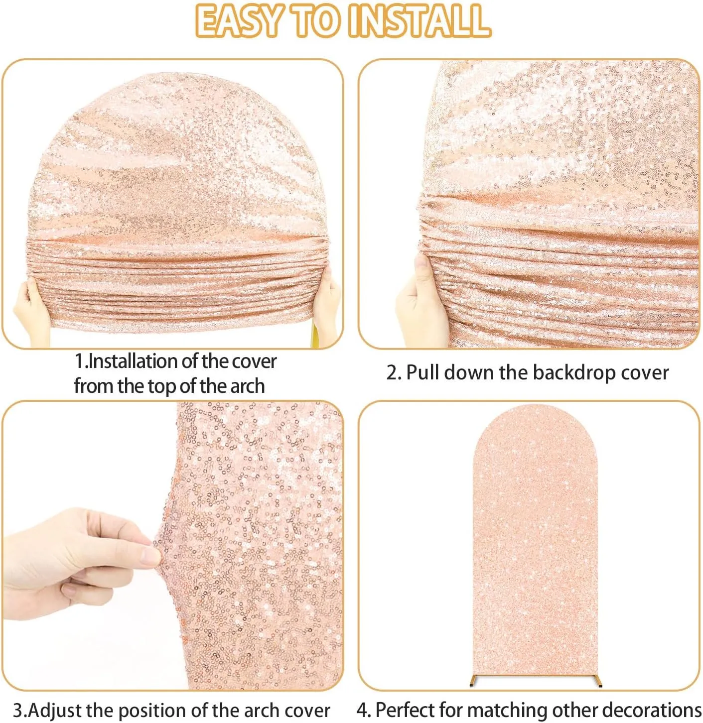 FUHSY Wedding Arch Cover - Glitter Sequin Fabric for 7.2 FT Arch, Rose Gold, Perfect for Birthday Party Decor