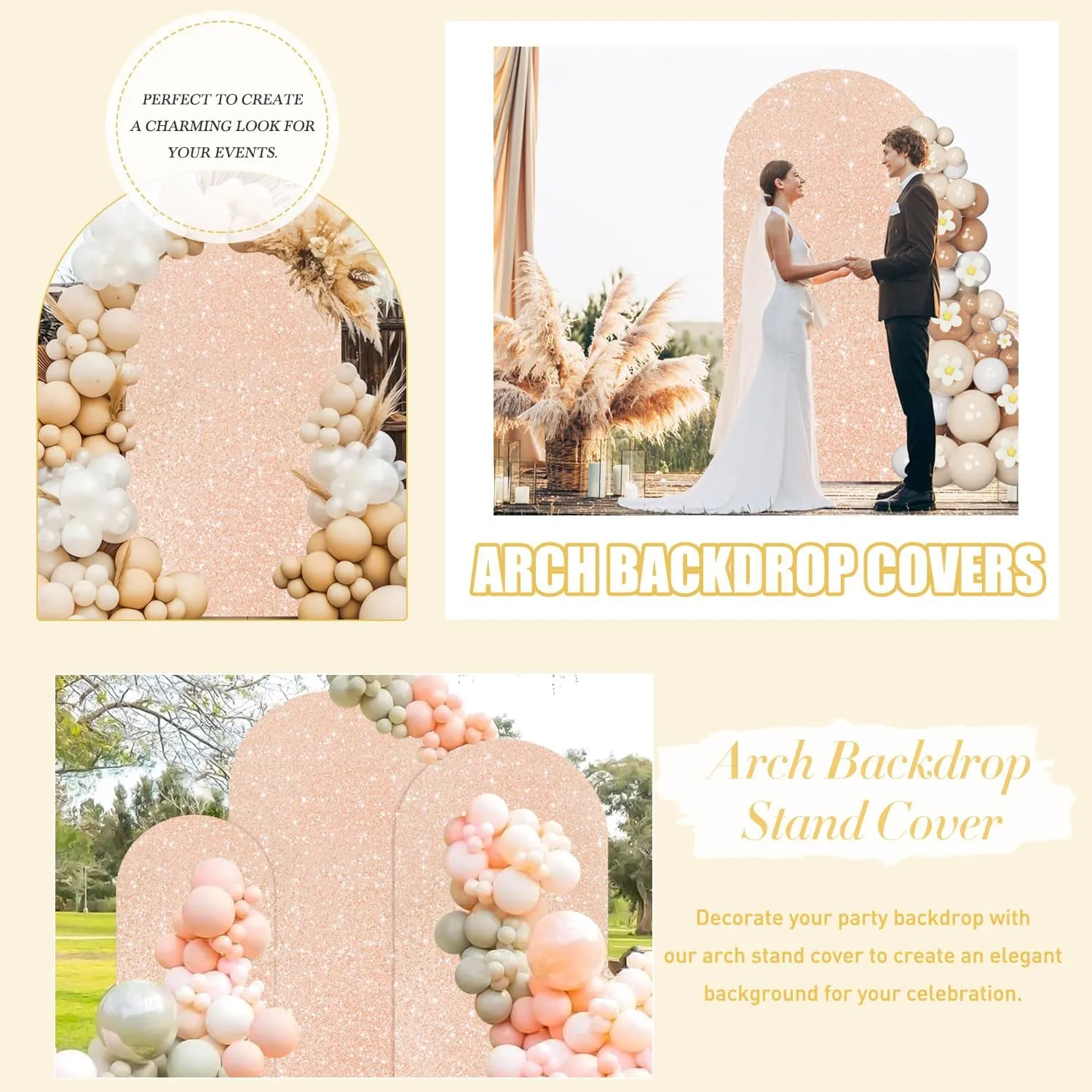 FUHSY Wedding Arch Cover - Glitter Sequin Fabric for 7.2 FT Arch, Rose Gold, Perfect for Birthday Party Decor