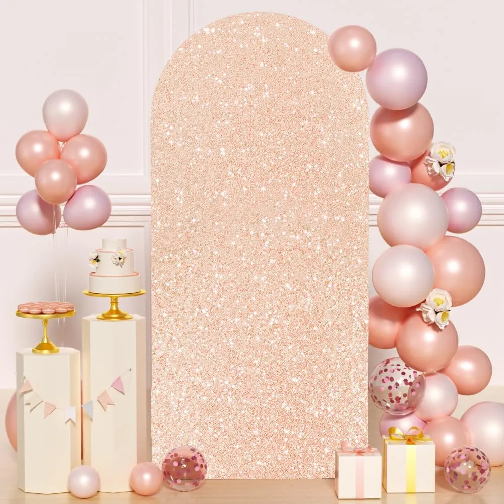 FUHSY Wedding Arch Cover - Glitter Sequin Fabric for 7.2 FT Arch, Rose Gold, Perfect for Birthday Party Decor