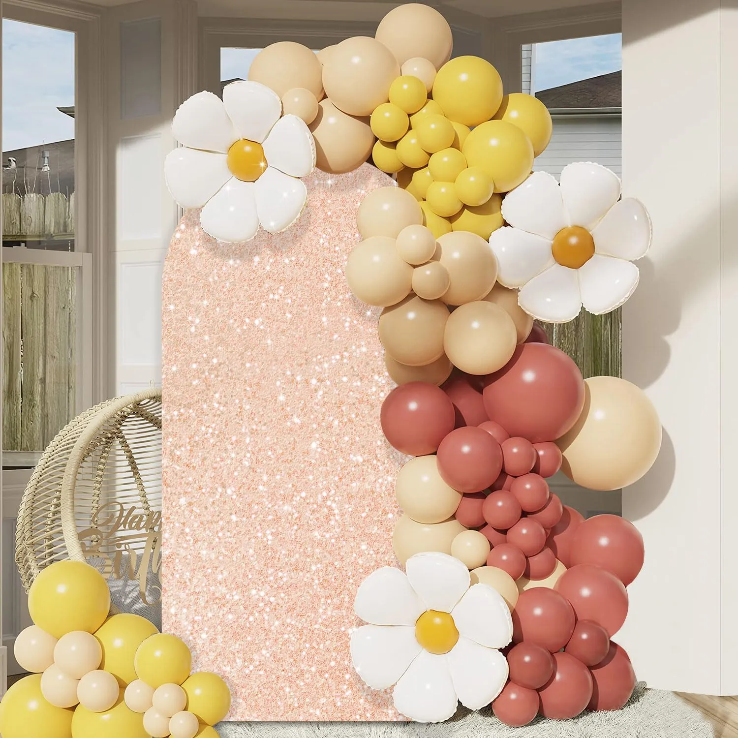 FUHSY Wedding Arch Cover - Glitter Sequin Fabric for 7.2 FT Arch, Rose Gold, Perfect for Birthday Party Decor