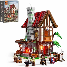 FUNWHOLE Medieval Forge-House Lighting Building-Bricks Set - Blacksmith kit Collectible Display LED Light Building Sets 1595 Pcs for Adults and Teen