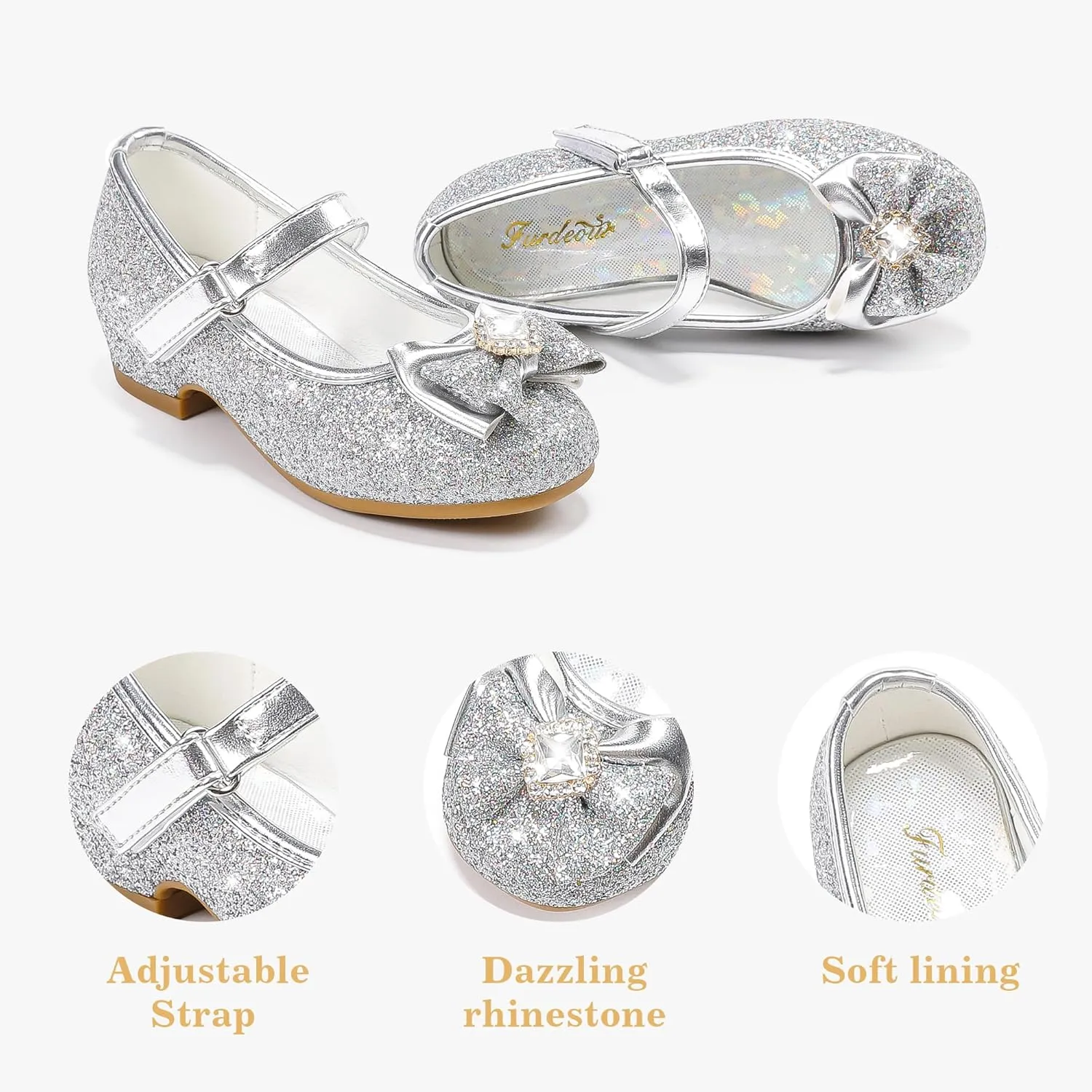 Furdeour Girls Dress Shoes Mary Jane Wedding Flower Bridesmaids Heels Glitter Princess Shoes for Kids Toddler