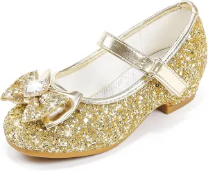 Furdeour Girls Dress Shoes Mary Jane Wedding Flower Bridesmaids Heels Glitter Princess Shoes for Kids Toddler