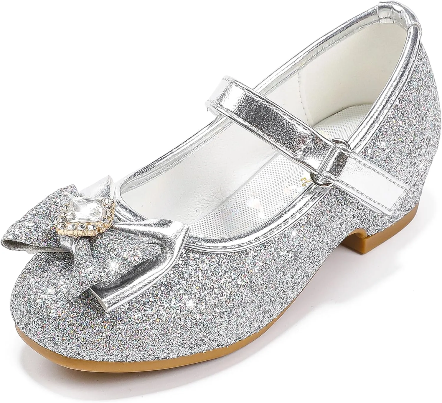 Furdeour Girls Dress Shoes Mary Jane Wedding Flower Bridesmaids Heels Glitter Princess Shoes for Kids Toddler