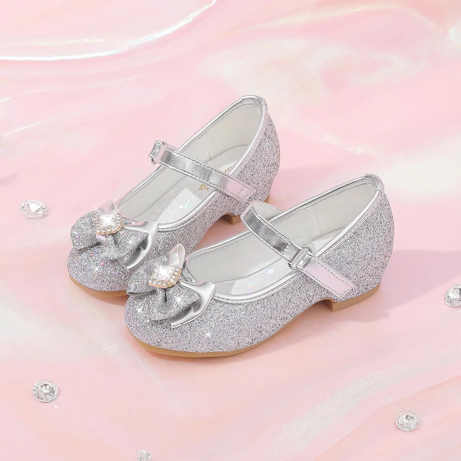 Furdeour Girls Dress Shoes Mary Jane Wedding Flower Bridesmaids Heels Glitter Princess Shoes for Kids Toddler