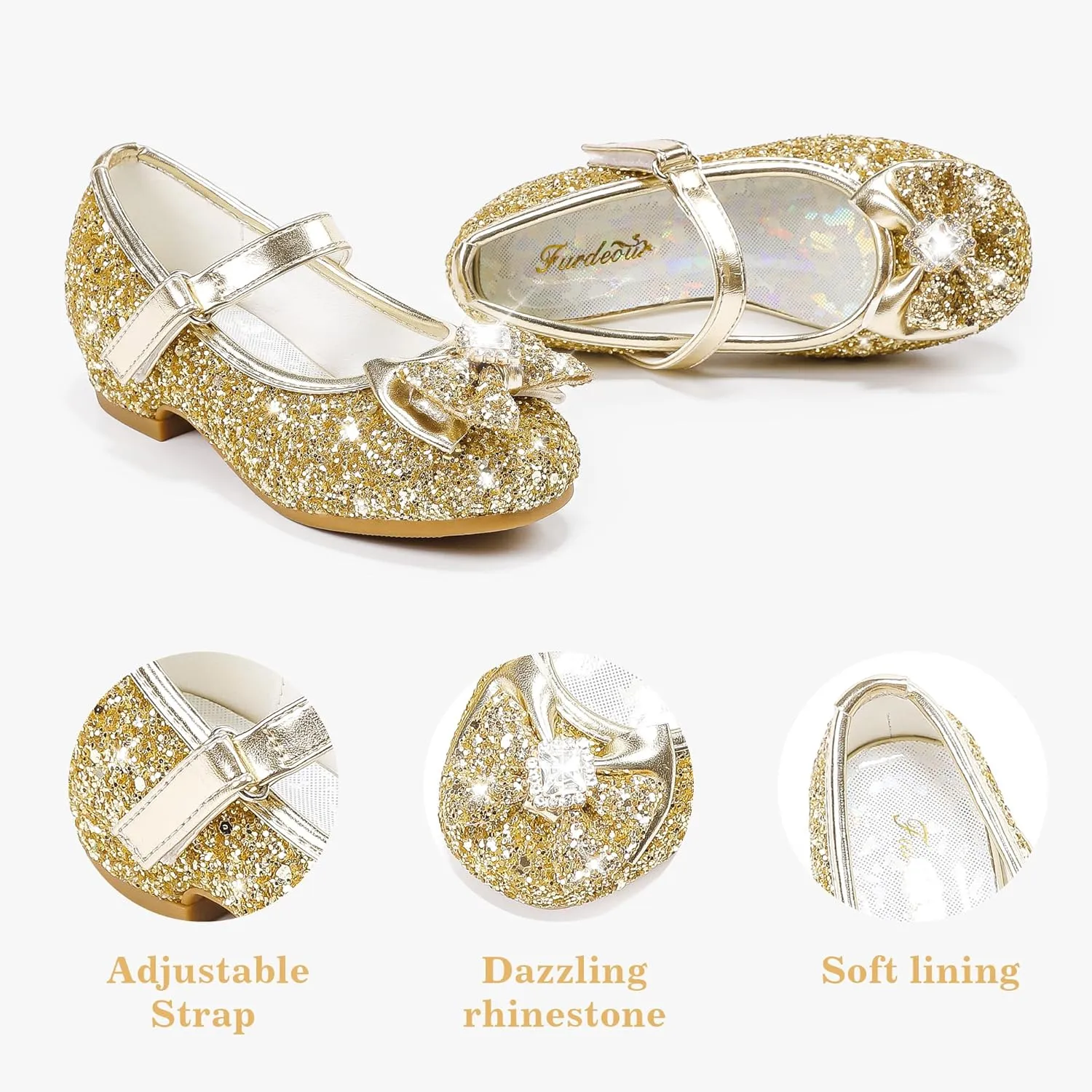 Furdeour Girls Dress Shoes Mary Jane Wedding Flower Bridesmaids Heels Glitter Princess Shoes for Kids Toddler