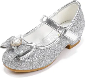 Furdeour Girls Dress Shoes Mary Jane Wedding Flower Bridesmaids Heels Glitter Princess Shoes for Kids Toddler