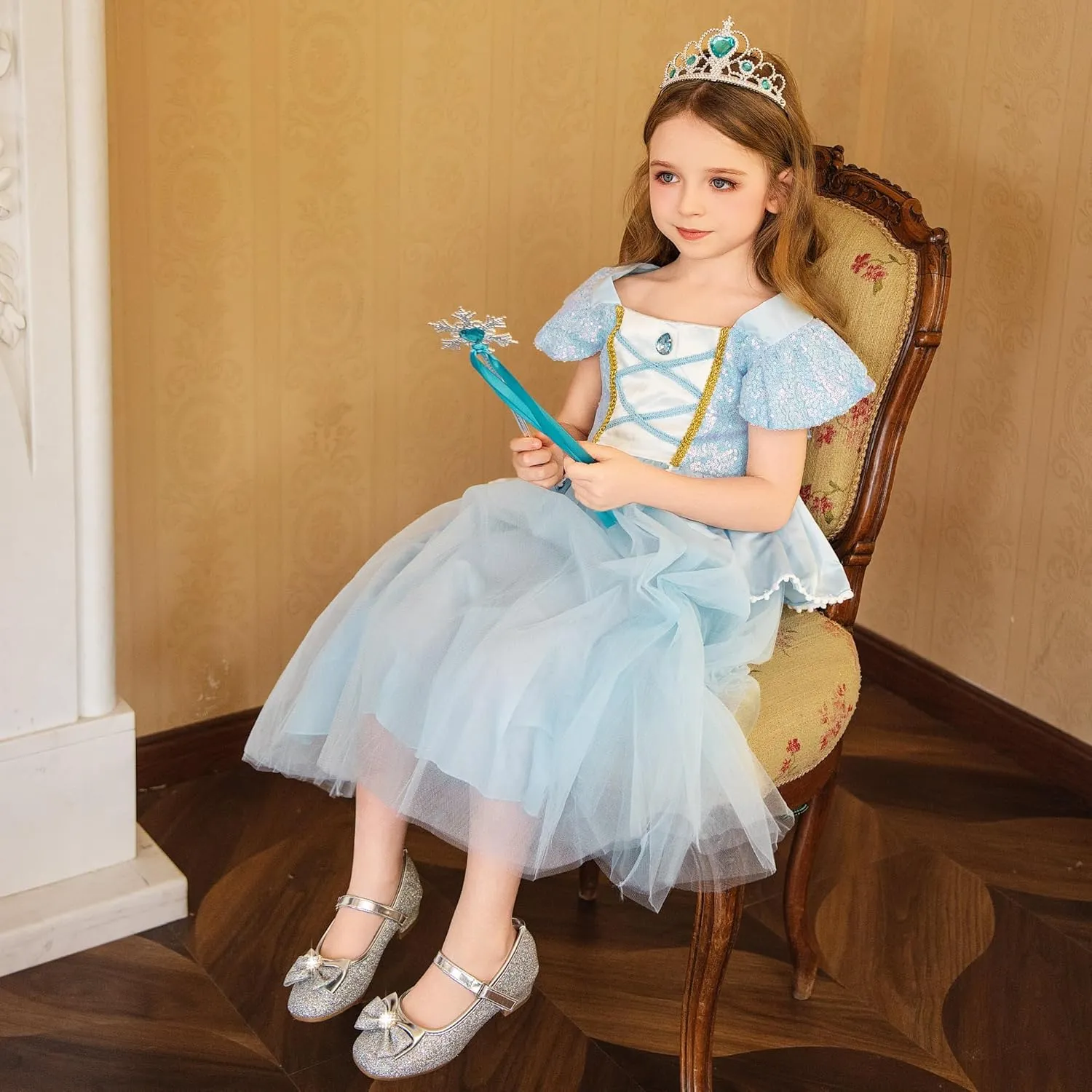 Furdeour Girls Dress Shoes Mary Jane Wedding Flower Bridesmaids Heels Glitter Princess Shoes for Kids Toddler