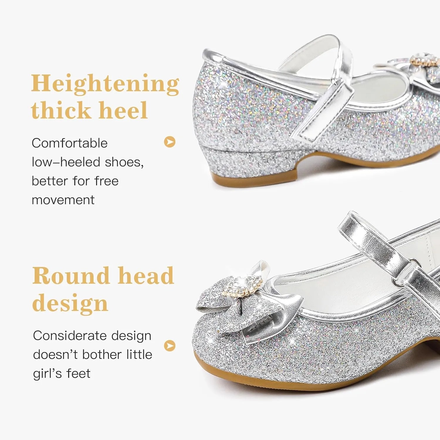 Furdeour Girls Dress Shoes Mary Jane Wedding Flower Bridesmaids Heels Glitter Princess Shoes for Kids Toddler