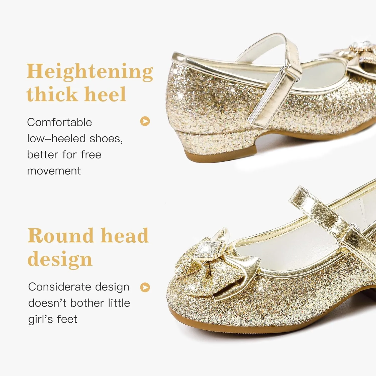 Furdeour Girls Dress Shoes Mary Jane Wedding Flower Bridesmaids Heels Glitter Princess Shoes for Kids Toddler