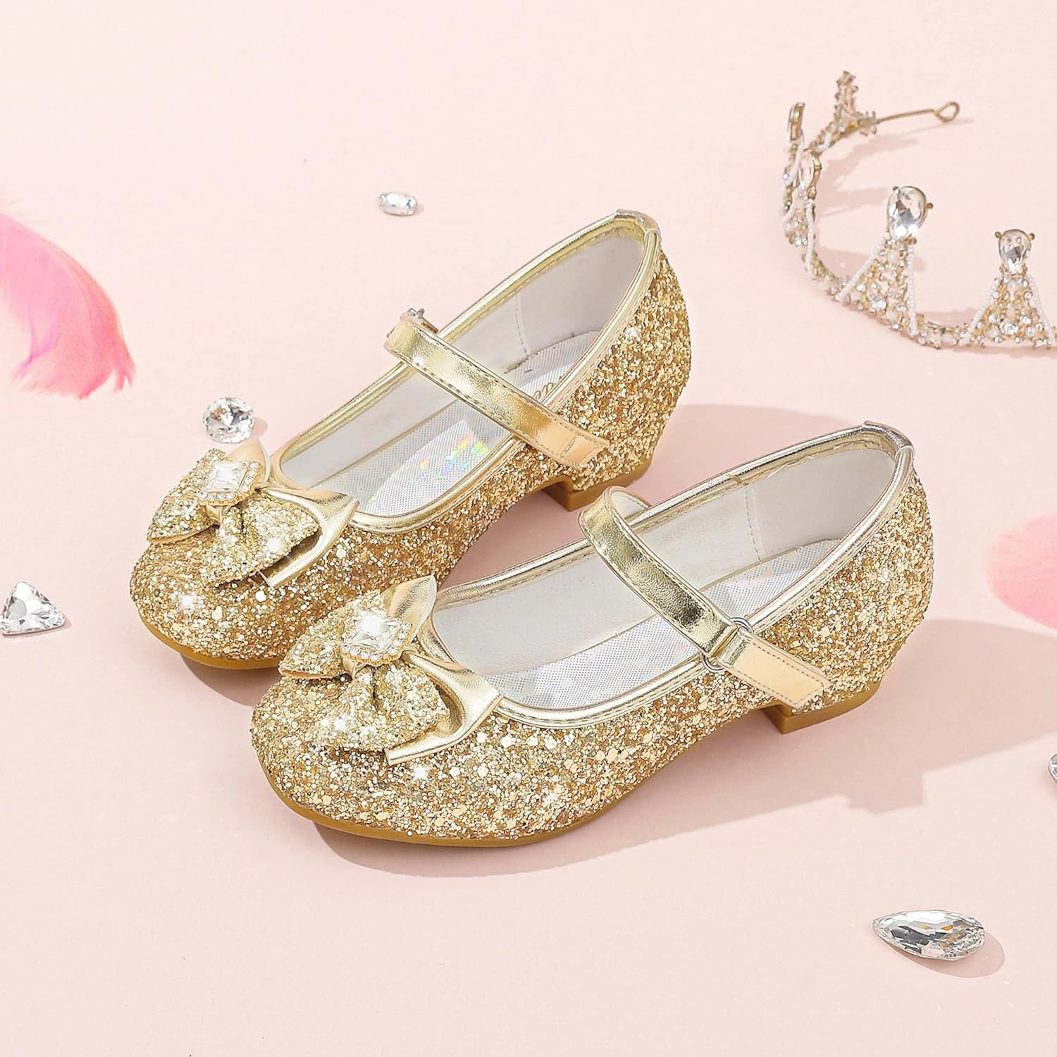 Furdeour Girls Dress Shoes Mary Jane Wedding Flower Bridesmaids Heels Glitter Princess Shoes for Kids Toddler