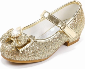 Furdeour Girls Dress Shoes Mary Jane Wedding Flower Bridesmaids Heels Glitter Princess Shoes for Kids Toddler
