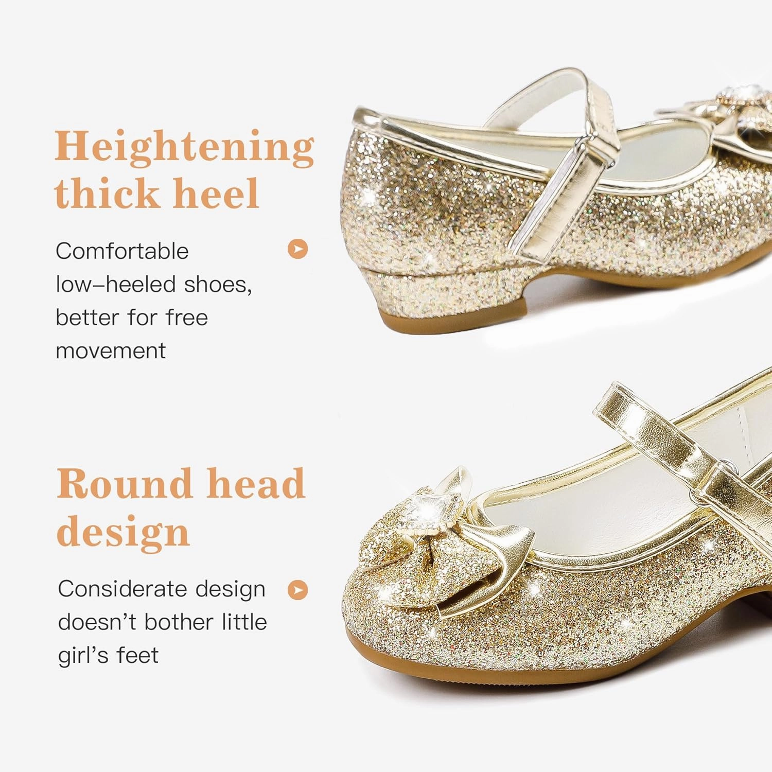 Furdeour Girls Dress Shoes Mary Jane Wedding Flower Bridesmaids Heels Glitter Princess Shoes for Kids Toddler