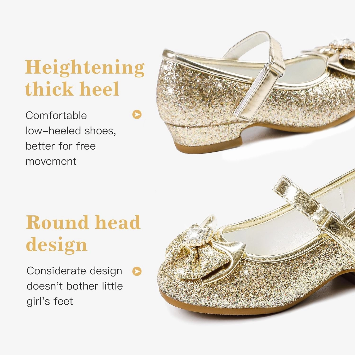 Furdeour Girls Dress Shoes Mary Jane Wedding Flower Bridesmaids Heels Glitter Princess Shoes for Kids Toddler