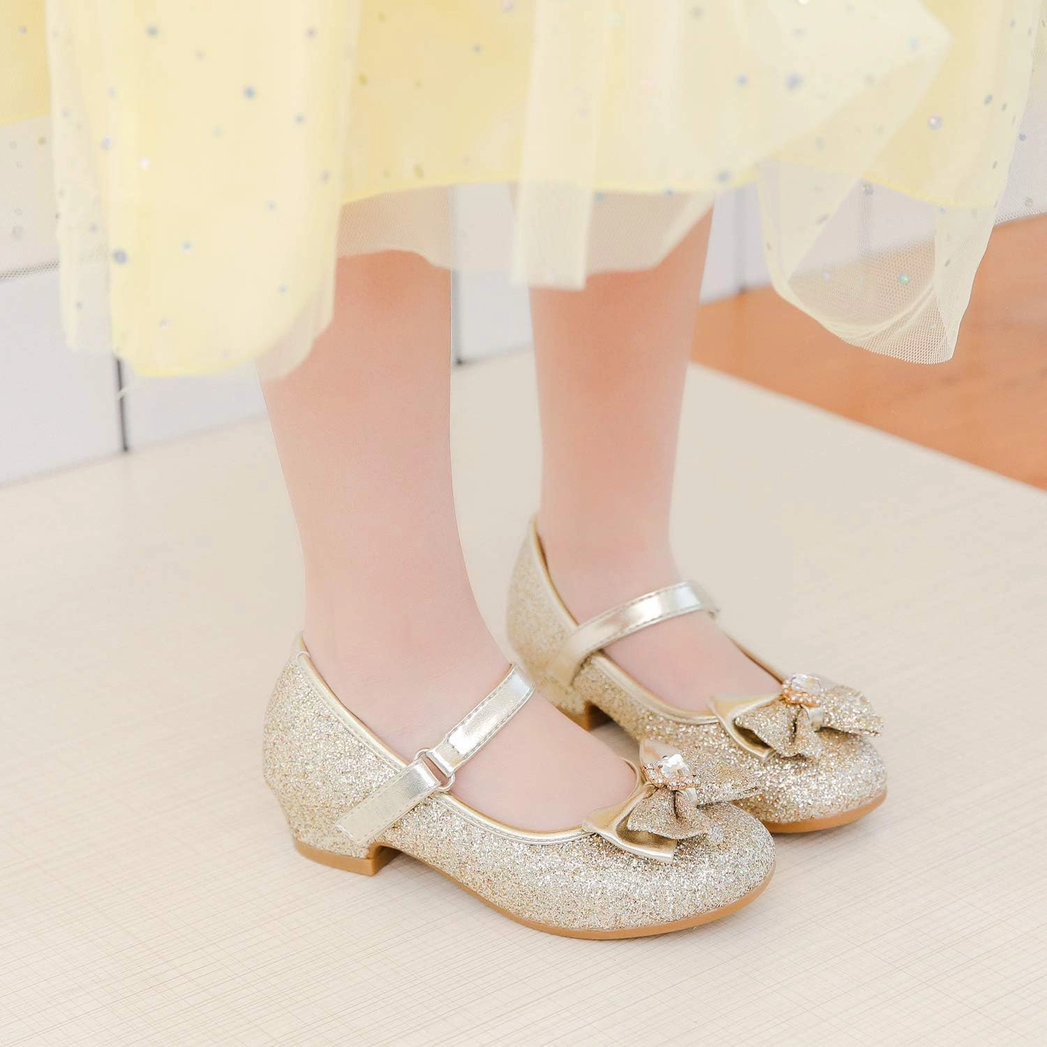 Furdeour Girls Dress Shoes Mary Jane Wedding Flower Bridesmaids Heels Glitter Princess Shoes for Kids Toddler