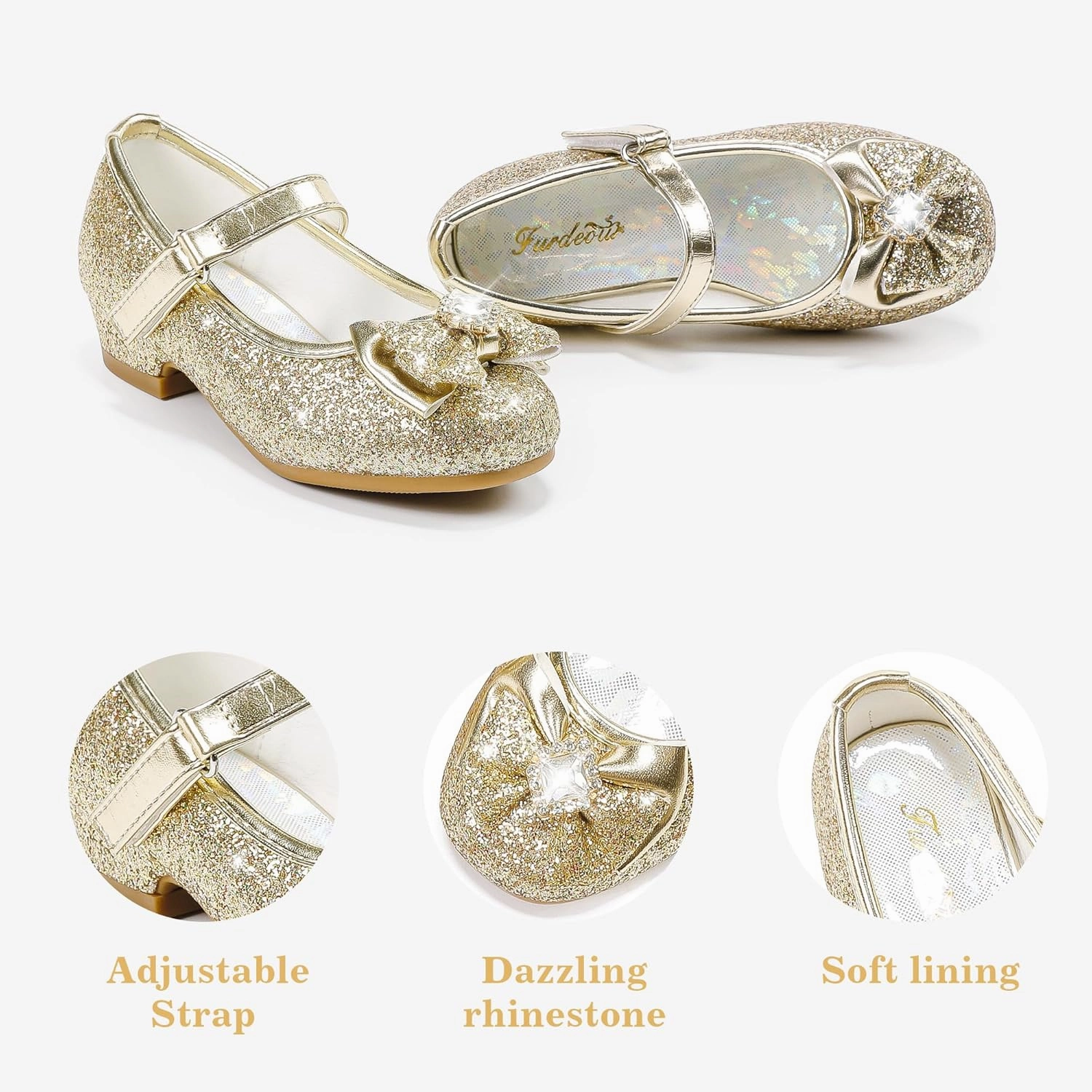 Furdeour Girls Dress Shoes Mary Jane Wedding Flower Bridesmaids Heels Glitter Princess Shoes for Kids Toddler