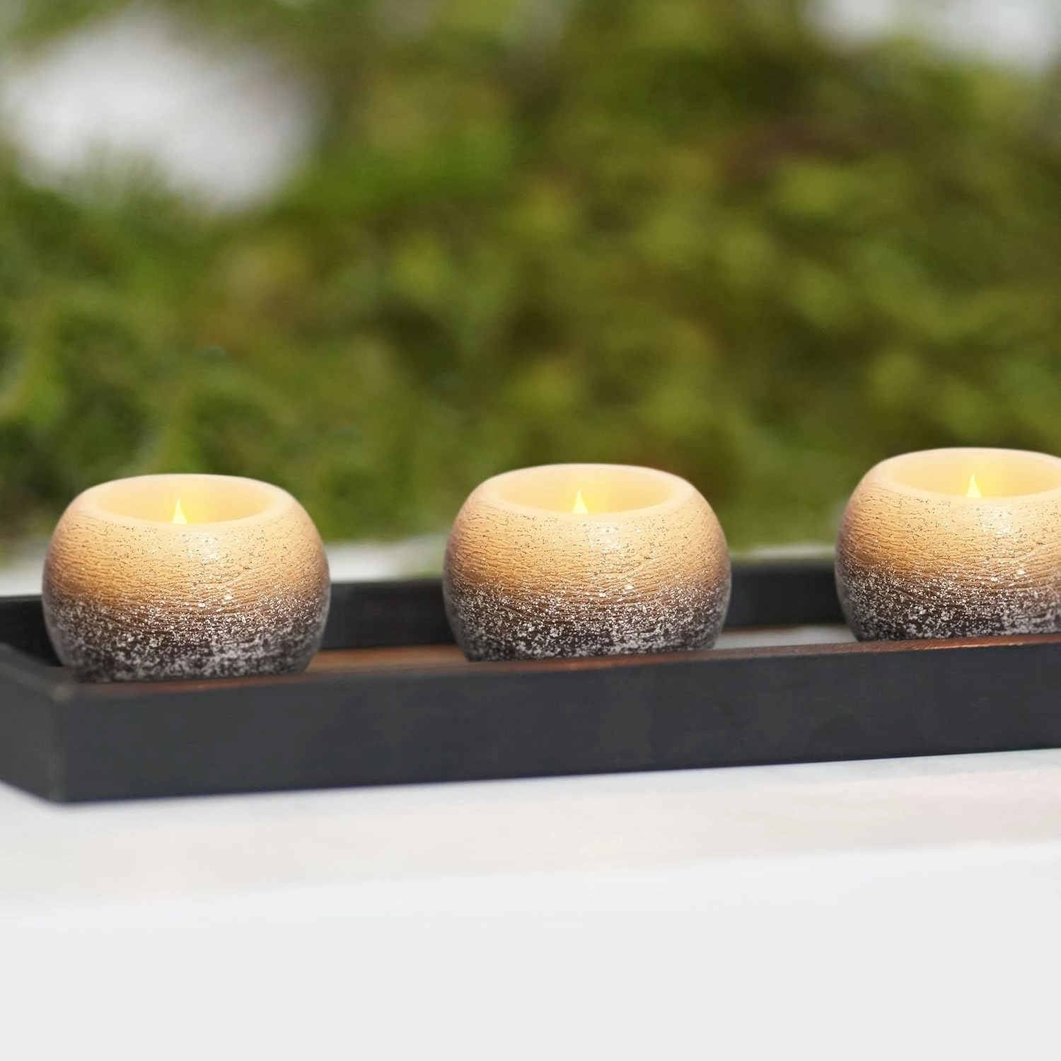 FURORA LIGHTING Small Black Glittery Real Wax Flameless Candles Pack of 3, LED Flickering Round Candles Perfect for Wedding Décor, 2.4’’(W) x 1.6’’(H), Battery Included