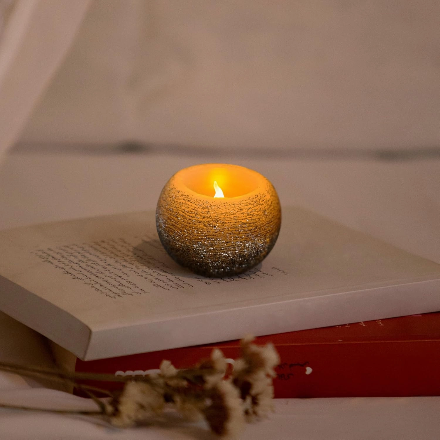 FURORA LIGHTING Small Black Glittery Real Wax Flameless Candles Pack of 3, LED Flickering Round Candles Perfect for Wedding Décor, 2.4’’(W) x 1.6’’(H), Battery Included