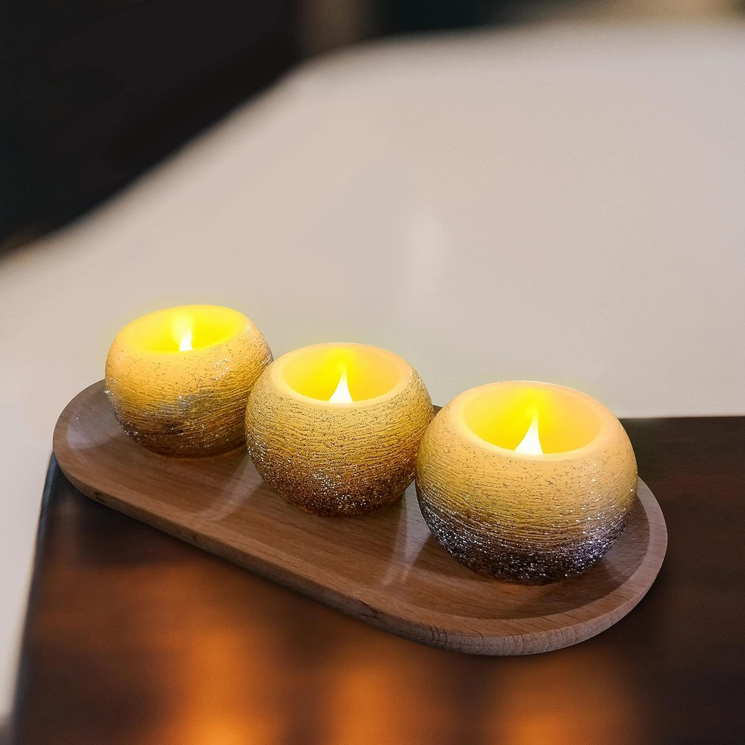 FURORA LIGHTING Small Black Glittery Real Wax Flameless Candles Pack of 3, LED Flickering Round Candles Perfect for Wedding Décor, 2.4’’(W) x 1.6’’(H), Battery Included