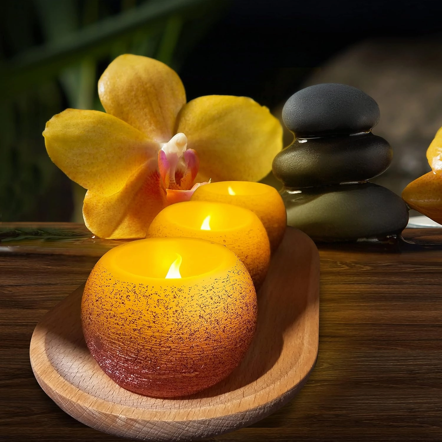 FURORA LIGHTING Small Red Glittery Real Wax Flameless Candles, Pack of 3 – LED Flickering Small Round Candles, 2.4” x 1.6”, Battery Included, Ideal for Home Decor