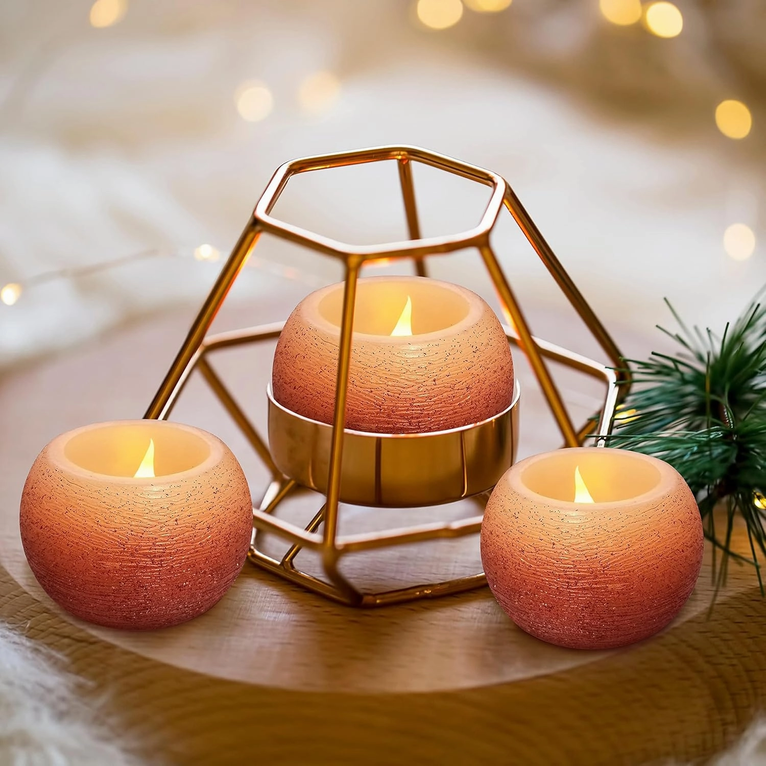 FURORA LIGHTING Small Red Glittery Real Wax Flameless Candles, Pack of 3 – LED Flickering Small Round Candles, 2.4” x 1.6”, Battery Included, Ideal for Home Decor