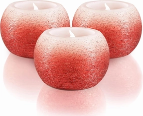 FURORA LIGHTING Small Red Glittery Real Wax Flameless Candles, Pack of 3 – LED Flickering Small Round Candles, 2.4” x 1.6”, Battery Included, Ideal for Home Decor