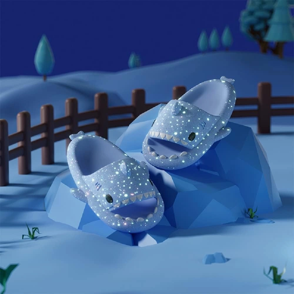 Galaxy Shark Slides, Cloud Shark Slides Glow in the Dark Thick Sole Non-slip Open Toe Shark Slippers